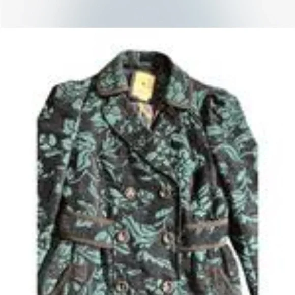 Elevenses Teal Tapestry Edwardian Floral Coat 2 - Picture 6 of 7